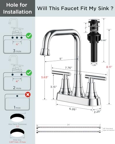 FORIOUS RV Chrome Bathroom Faucet for Sink, 4 in Bathroom Faucet Centerset - Image 5
