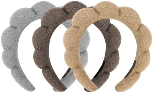 3 Pack Terry Cloth Spa Headbands - Skincare Makeup Headbands With Puffy Hair Band for Face Washing and Skincare Routine by ACO-UINT