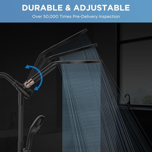 MakeFit Dual Handheld Shower Head Combo, 2-in-1 Rain Shower Heads System 8 Inch Rainfall Shower Head and 10 Modes High Pressure Hand Held Showerhead with Built-in Power Wash - Image 2