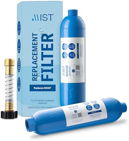 Mist 40043 Replacement for Camco RV Inline Water Filter 40043, 40013, 40041, with Flexible Hose Protector. Reduces Bad Taste, Odors, Chlorine, Lead and Sediment, 2 Pack by MistWaterAirFilters