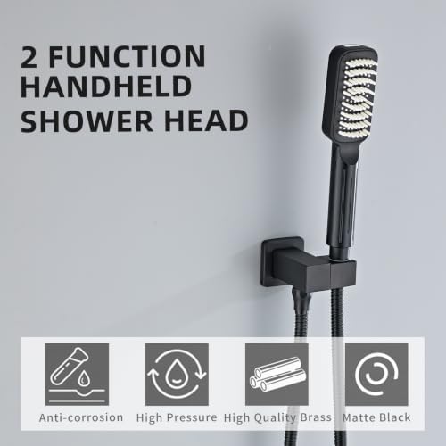 Matte Black High Pressure Handheld Shower Head, Wide Face Hand Held Showerhead with Hose and Bracket, Built-in Power Wash Jet Spray, Detachable Shower Head Set - Image 6