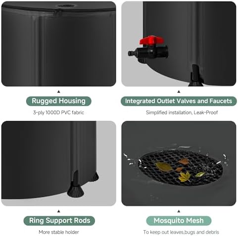 Collapsible Rain Barrel Water Storage Containers-105 Gallon Portable Rainwater Collect System Water Tank to Collect Rainwater from Gutter Downspout Water Catcher with Spigots,Filter＆Overflow Kits - Image 2
