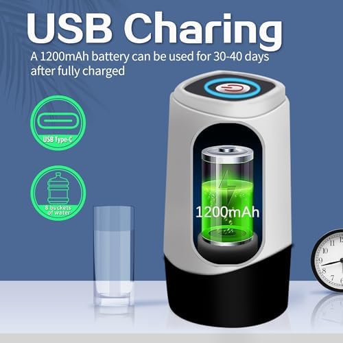 Korser Water Dispenser for 5 Gallon Bottle, Automatic Electric Water Jug Dispenser, Rechargeable Water Dispenser Pump, USB Charging Portable 2-5 Gallon Water Pump for Kitchen, Camping - Image 5