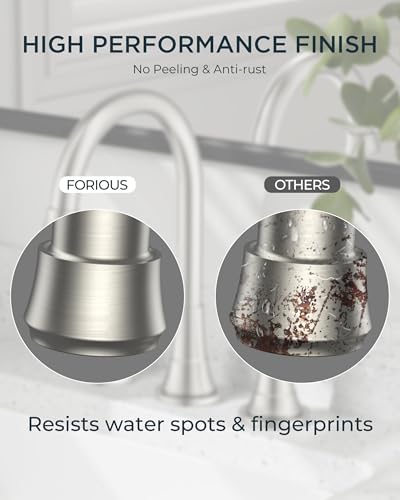 FORIOUS Brushed Nickel Bathroom Faucet 3 Holes, Widespread Bathroom Faucets - Image 5