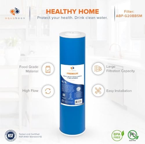 Aquaboon 5 Micron 20 x 4.5 Premium Whole House Water Filter Replacement Cartridge Grabular Activated Carbon (GAG) for 1-Stage Water Filtration System 6 Pack - Image 4