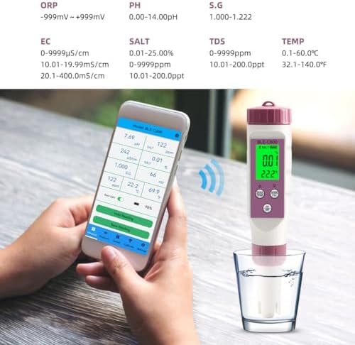 7 in 1 PH Meter PH Tester,0.01 High Accuracy Digital PH Meter for Water,PH/TDS/EC/ORP/S.G/Salt/Temp Tester,TDS Meter Water Tester for Drinking Water,Hydroponics,Plants,Aquarium and Pool - Image 2