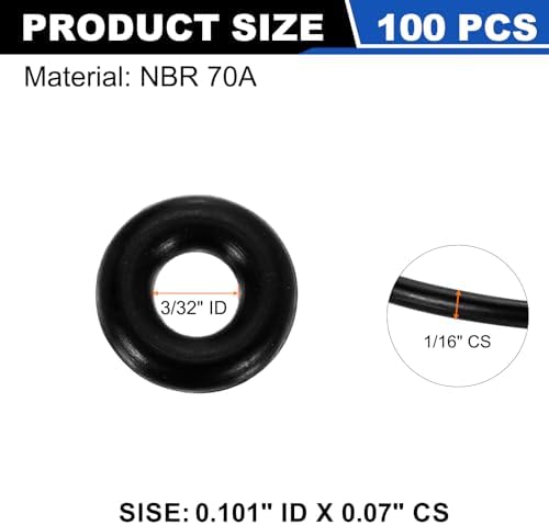 uxcell 100Pcs AS-005 NBR 70A O-Rings 3/32"ID x 1/16"CS/0.101"ID x 0.07"CS - Image 2