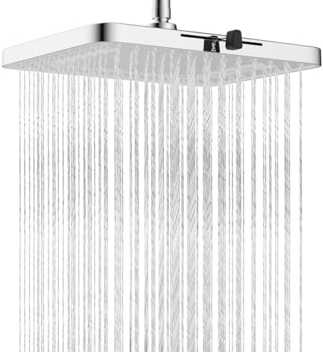 Hibbent 5 Spray Modes Shower Head, 13'' High Pressure Rain Shower Head, Large Rainfall Showerhead for Bathroom, High Flow Waterfall Fixed Showerheads with Adjustable Swivel Ball Joint, Silver by Hibbent