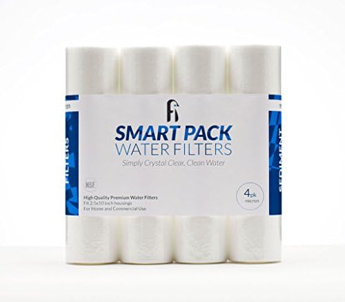 Smart Pack 1 Micron NSF Sediment Water Filter For RO, DI, Whole House, Ice Machine - Universal Size 2.5" x 10", 4 Pack by Unknown
