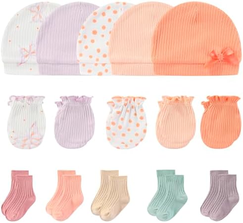 MAMIMAKA Newborn Baby Boy Girl Caps Mittens Socks Set Cotton Baby Essentials Accessories (Hats+Gloves+Socks) by MAMIMAKA