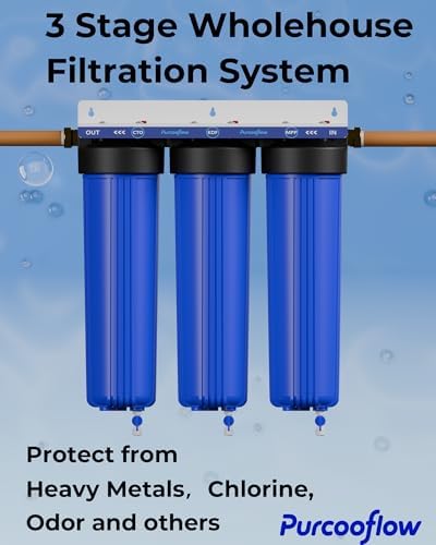 3-Stage Whole House Water Filter System, 20x4.5 Inch, Includes 2 Sets of PP, KDF & CTO Carbon Block, Heavy Metal Reduction, 1" NPT Brass Ports, - Image 2