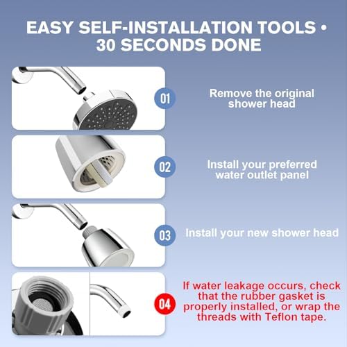 High Pressure Fixed Showerhead with Patented Dual-Sided Flip Reverse Flush, Flip Faceplate to Clear Clogs or Switch Modes, Anti-Leak, Adjustable Swivel Joint, 4 Modes Total, Chrome - Image 6