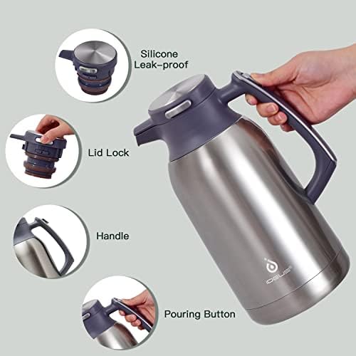 IDEUS Thermal Coffee Carafe 68oz, Beverage Dispenser Metallic - Image 2