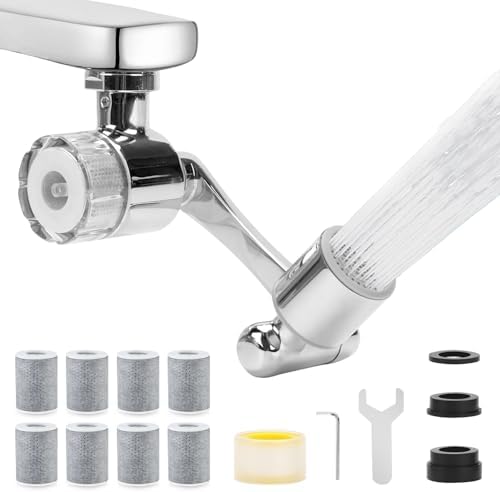 1080° Rotating Faucet Extender & Water Filter, 2-Spray Mode Aerator with Robotic Arm, Universal 3-Size Fit, Removes Chlorine & Impurities for Skin Care & Kitchen by AIDUCHO