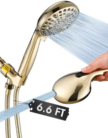 High Pressure 10 Setting Handheld Shower Head, 5" Detachable Showerhead Spray Built-in Power Wash to Clean Tub, Tile & Pets, 79" Extra Long Stainless Steel Hose, Adjustable Bracket - Gold by YASINU