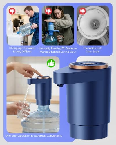 Water Jug Pump for 5 Gallon Bottle – Portable Electric USB-C Charging Dispenser, Dual Powerful Motors, Fast Flow, Fits 2-5 Gallon Jugs – Ideal for Home, Office, Camping, RV, Blue - Image 2