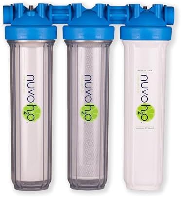 NuvoH2O Advanced 3-Stage Citrus-Based, Salt-Free Water Filter System + Water Softener with Carbon and Sediment Filtration – Healthy & Pure Water – Removes Scale (Whole Home Trio System) by NUVOH2O