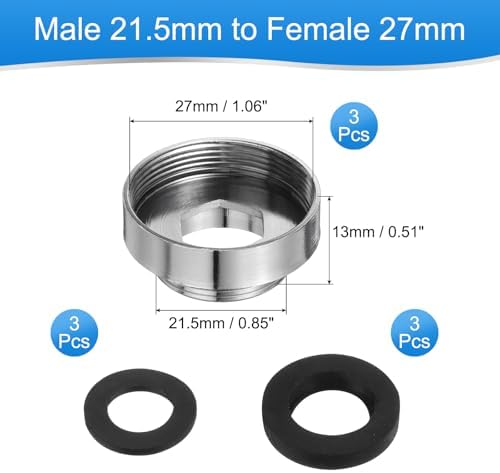 uxcell 3Pcs Faucet Adapter Kit, Male 0.85in to Female 1.06in Kitchen Sink Stainless Steel Tap Aerator Adapter Set to Connect Garden Hose, Water Filter, Standard Hose Diverter - Image 2