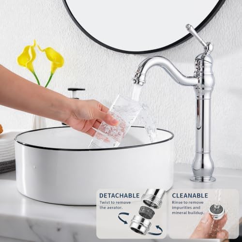 360° Swivel Chrome Single Handle One Hole Bathroom Sink Faucet Matching with Pop Up Drain - Image 4