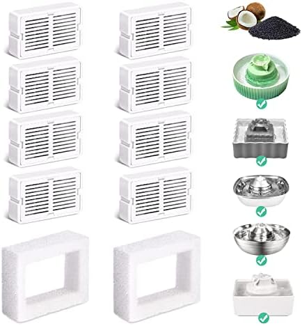 8 Pack Replacement Filters for 360° CupCake Ceramic Pet Fountain, GISOFIK Cat Water Fountain Filter, Triple Filtration Pet Fountain Filter, Ceramic Cat Fountain Filters with 2 Foam Sponges by GISOFIK
