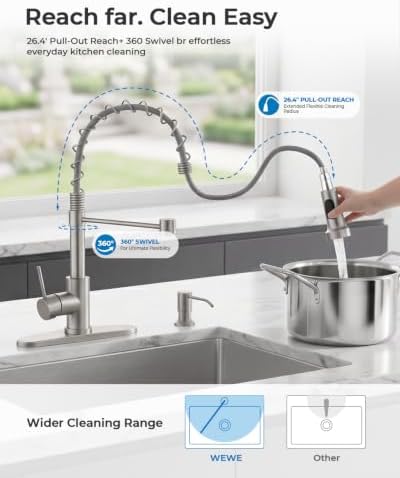 WEWE Utility Sink Faucet with Sprayer and Soap Dispenser, Brushed Nickel - Image 6