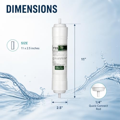 4-Pack 11" X 2.5" T33 Post Carbon Water Filter Cartridge with 1/4" Quick-Connect Straight Rod, Replacement Inline Filter for Reverse Osmosis - Image 2