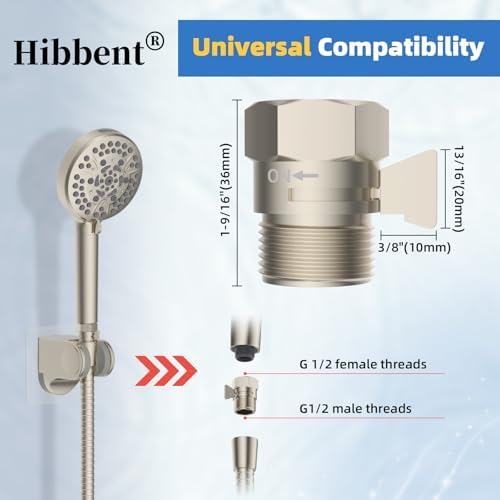 Hibbent All Metal 1 Pack Shower Head Flow Control Valve, G1/2 Brass Shut-off Valve with Metal Handle Lever, Shut OFF Water Flow Control Regulator for Handheld Shower, or Bidet Sprayer, Brushed Nickel - Image 4