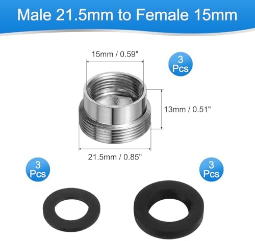uxcell 3Pcs Faucet Adapter Kit, Male 0.85in to Female 0.59in Kitchen Sink Stainless Steel Tap Aerator Adapter Set to Connect Garden Hose, Water Filter, Standard Hose Diverter - Image 2