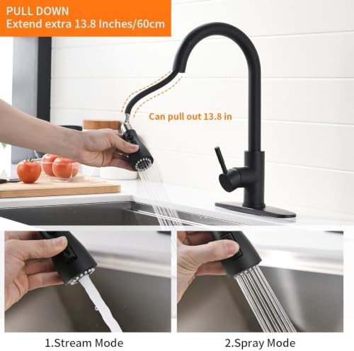 Touchless Kitchen Faucet with Pull Down Sprayer for Kitchen Sink, Single Handle Motion Sensor Faucet with LED Light and Dual-Function Spray, Hands-Free Matte Black - Image 4