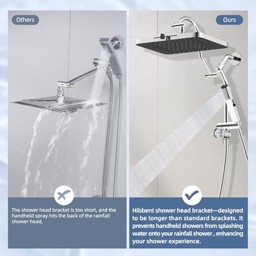 Hibbent 5-Mode 13" Rain Shower head, 4-Spray Metal Handheld Shower, Chrome - Image 6