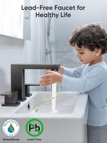 Cobbe Bathroom Faucet 3 Hole, Matte Black Bathroom Sink Faucet Widespread - Image 3