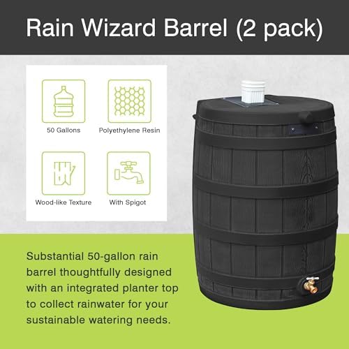 Good Ideas Rain Wizard Water Collection Barrel, 50 Gallon, Black, 2 Pack - Image 2