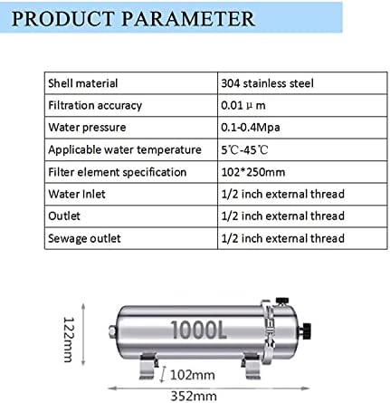 INTBUYING Stainless Steel Ultrafiltration Membrane Filter PVDF Ultrafiltration Membrane External Pressure Washable Water Purifier Whole House Water 1000L/H - Image 3
