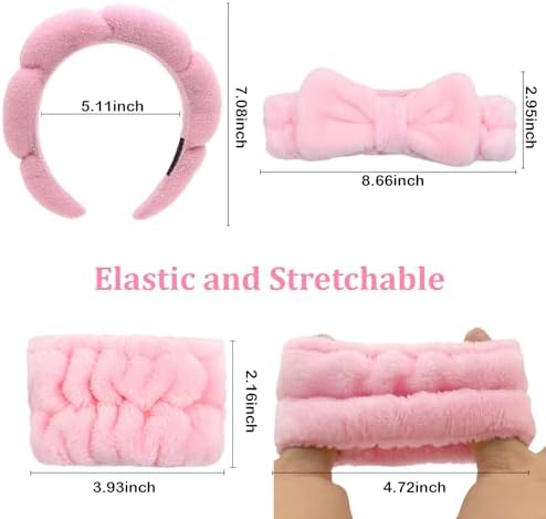 Pink Skincare Bubble headband and wristband set for Face Washing - Image 5
