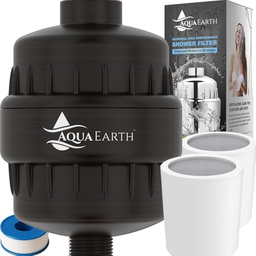 Aqua Earth Shower Head Filter For Hard Water Oil Bronze 20 Stages to Remove Chlorine Fluoride Water Softener Coconut Shell Activated Carbon Reduces Dry Itchy Skin Heavy Metals Other Sediments by FindYourAquaEarth