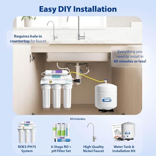 APEC Water Reverse Osmosis Water Filter, Alkaline 6-Stage RO System, WQA Certified to Remove 1K+ Impurities, pH+ Remineralization for Natural Spring Taste, Under Sink Filter 75 GPD - Image 3