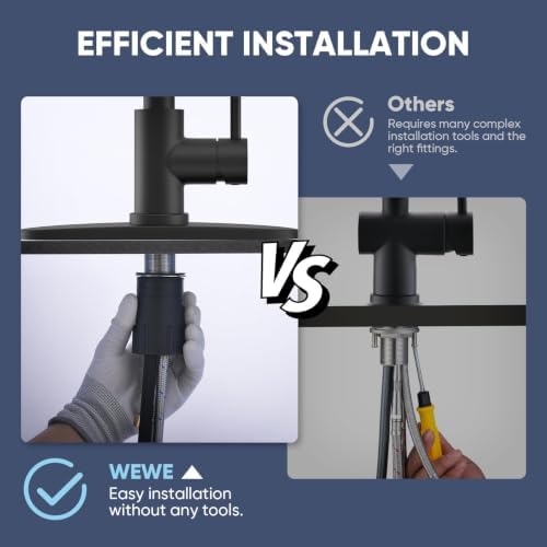 WEWE Matte Black Kitchen Faucet with Pull Down Sprayer, Commercial Stainless Steel Spring Single Handle Single Hole Sink Faucet for Farmhouse, RV, Laundry and Utility Room - Image 6