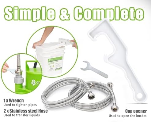 Green Expert Tankless Water Heater Flushing Kit with Powder Descaler, Circulation Pump, 3 Gallon Bucket, 3/4” GHT Stainless Steel Hoses for Cleaning, Descaling & Annual Maintenance - Image 6