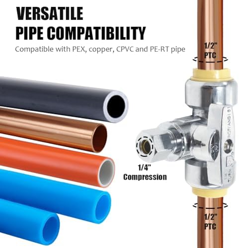 TTFLEX 1/2" x 1/2" x 1/4" Tee Valve Push to Connect Shut Off Valve 1/4 Turn - Image 4
