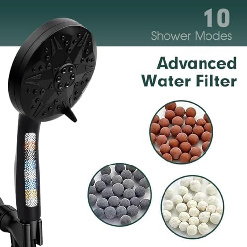 Matte Black Filtered Handheld Shower Head – 10 Spray Modes with Rain & Massage, Built-in Filter, Anti-Clog Nozzles, Power Rinse for Tile & Pets, Easy to Install - Image 2