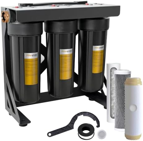 Filterelated Upgraded 3-Stage RV Water Filter with Bracket, PP+Polyphosphate, Carbon Block & 0.01μm UF, 3/4" Brass Fittings, Reduces Sediment, Chlorine, Metals & Odors for Camper, Boat, Garden by Filterelated