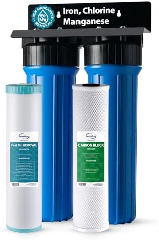 iSpring Iron, Mangaese Whole House Water Filter System Also Eliminates Chlorine, Taste, and Odor, 2-Stage Commercial-Grade 20" x 4.5" Industry Standard-Sized Filters, 1" Inlet/Outlet, Model: WGB22BM by iSpring