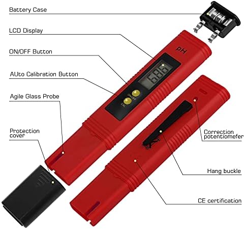 PH Meter for Water Hydroponics Digital PH Tester Pen 0.01 High Accuracy Pocket Size with 0-14 PH Measurement Range for Household Drinking, Pool and Aquarium (1, Red, Normal) - Image 2
