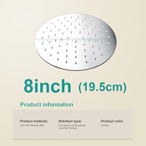 All Metal 8Inch Rain Shower Head - Heavy Duty Stainless Steel, Easy Install, High Water Flow, Ultra-Thin Modern Design for Bathroom (Chrome) - Image 2