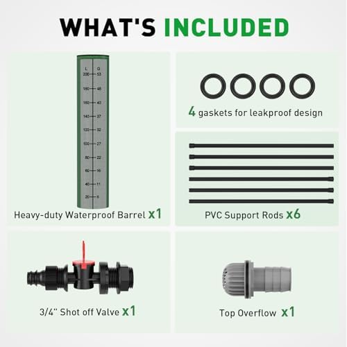 Yesker Collapsible Rain Barrel, 53 Gallon Portable Rainwater Collection System, 550D PVC Water Storage Tank, Rain Catcher with Spigots Filter Overflow Kit, Green - Image 7