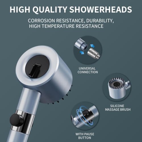 Shower Head, Drops Shower Head High Pressure, Showerhead with Handheld and 3 Filters, 4 Spray Modes & Pause Switch, Silicone Scalp Massager, 59" Hose & Bracket for Hard Water & Pets - Image 4