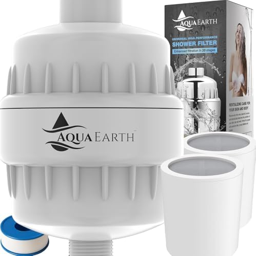 Shower Head Filter For Hard Water 20 Stages to Remove Chlorine Fluoride Water Softener Coconut Shell Activated Carbon Reduces Dry Itchy Skin Heavy Metals Other Sediments Vitamin C Aqua Earth by FindYourAquaEarth