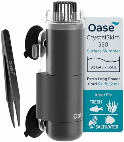 OASE CrystalSkim 350 Surface Skimmer for Freshwater and Marine Aquariums – Compact Internal Filter for Film Oil and Debris Removal, Quiet, Adjustable Flow, Shrimp-Safe, for Tanks up to 92 Gal / 350 L by OASEIndoorAquatics