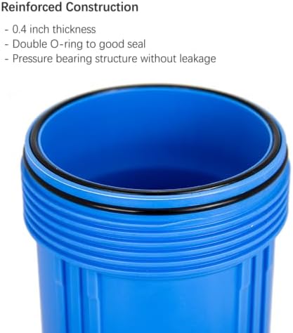 Big Filter Housing, 1" NPT 10 inch Whole House Heavy Duty Water Filter Housing with Pressure Relief Button, 10-Inch, Black/Blue - Image 3