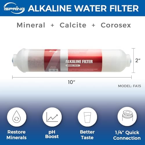 iSpring FA15 Alkaline Inline Under Sink Water Filter, 10” x 2” with 1/4” Quick Connect, NSF Certified, Add-on for RO Systems, Balances pH & Restores Minerals - Image 4